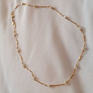 Vintage Monet small gold chain with white beads